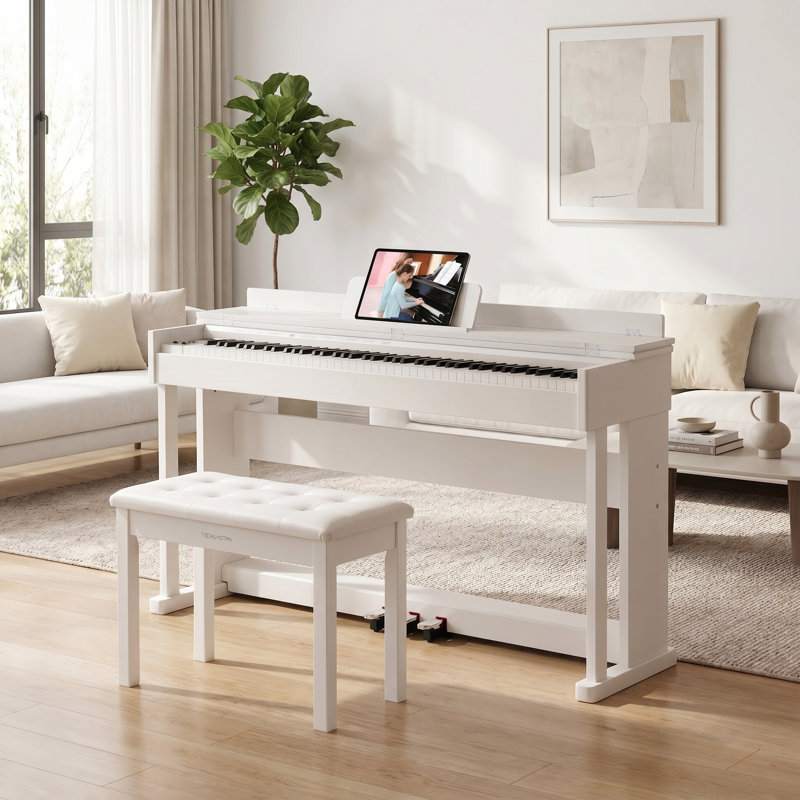 Ensemble d'instruments de musique en bois avec banc de rangement, White