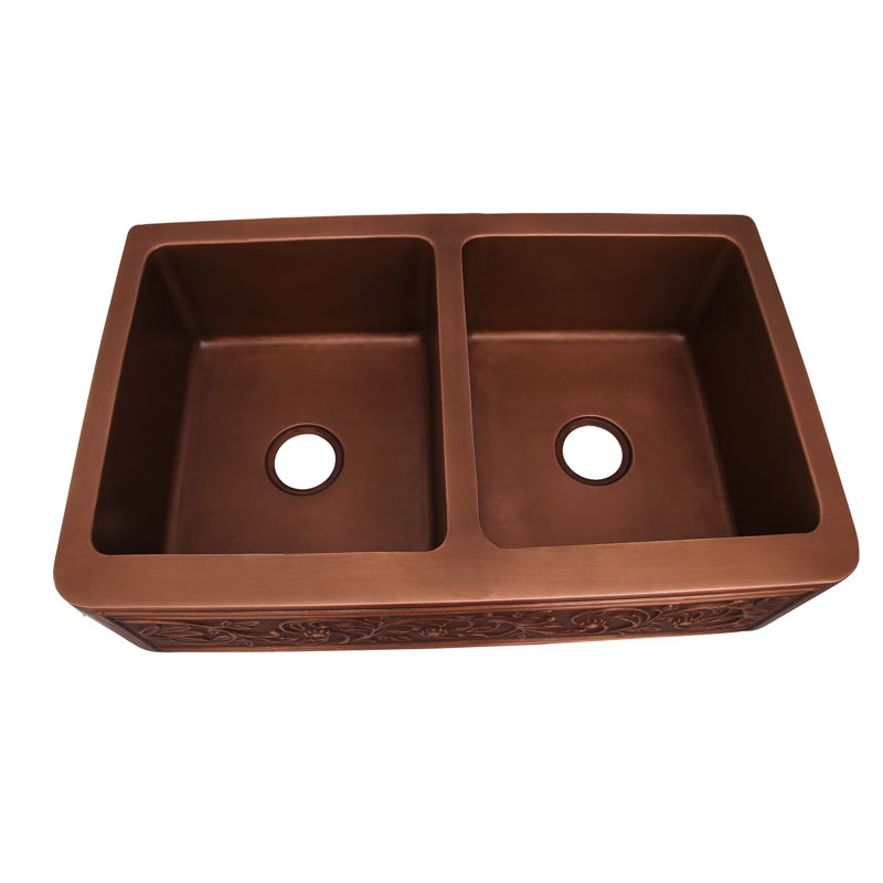 Cilantro 33'' L Double Bowl Copper Kitchen Sink