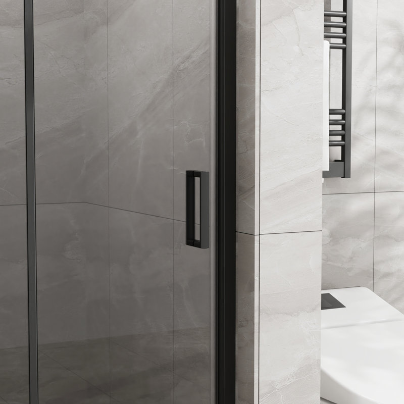 Porte de douche en verre - 34 po x 72 po noir trempé 180 rotation antirouille poignées et charnières bandes d'étanchéité 1/4 po pliable système de pivot
