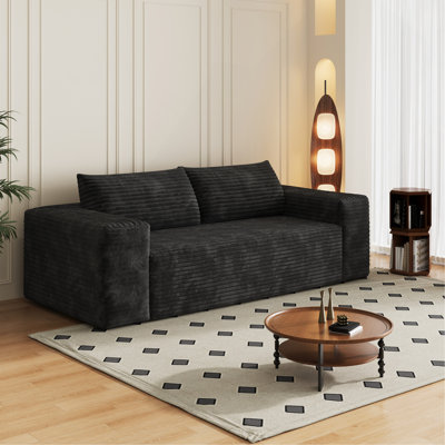 Canapé 78,8 po 3 pièces, tissu velours côtelé, sièges profonds, canapé causeuse confortable, sans assemblage, 1 pièce pour le salon, la chambre à coucher, la salle de conférence, la vie en appartement, noir