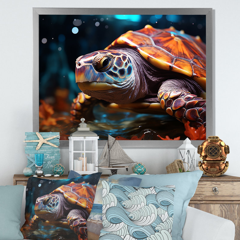 Abstrait voyage aquatique sur toile, Cadre simple argenté, H 34 po x l 44 po x P 1,5 po