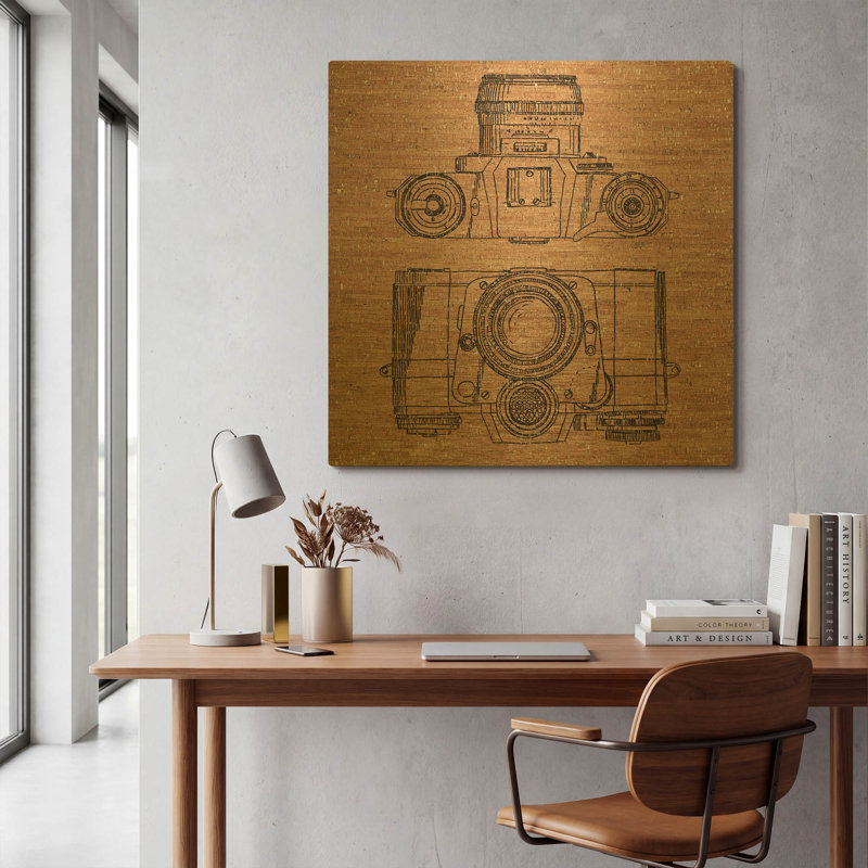« Appareil photo en liège » de Kamdon Kreations, décoration murale en métal, 91,4 cm x 91,4 cm, 36"x36"