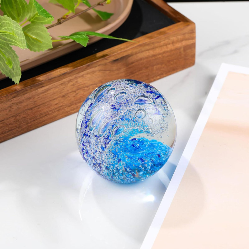 Figurines de collection boule de cristal en verre soufflé à la main, Turquoise