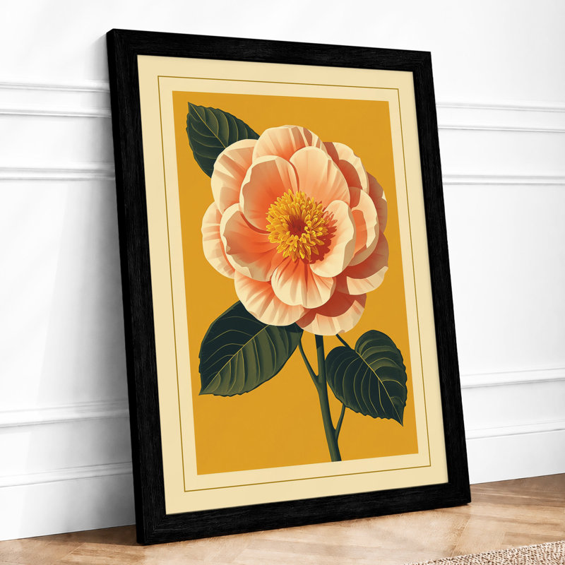 Peach Rose Study Botanical - Print, Black, A4 - 29.7 x 21.0 cm