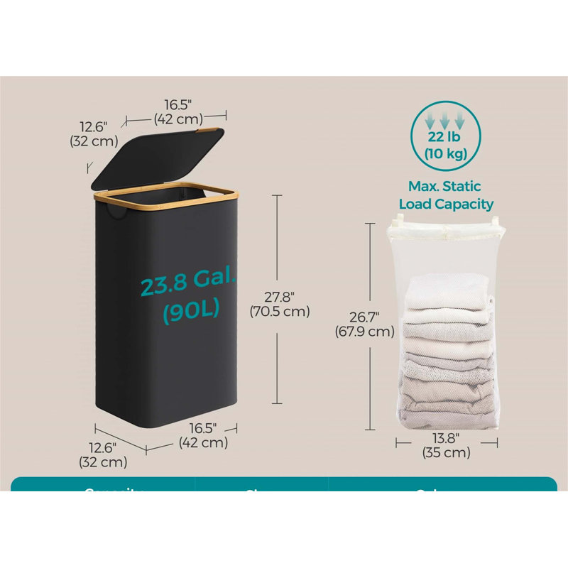 Bhargava Laundry Hamper with Handles, Black, 70 x 42 x 32