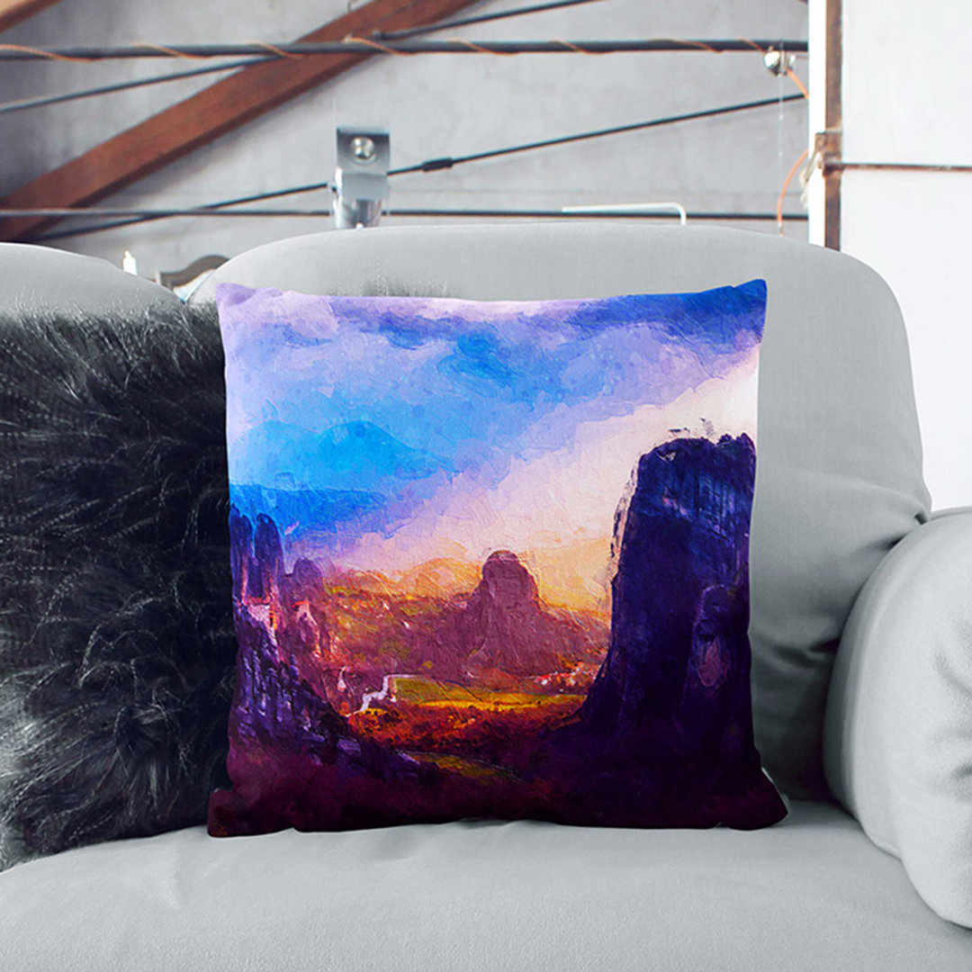 Sunset over the Mountains in Greece Cushion with Filling