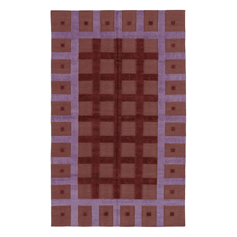 Kilim & Flatweave Cotton Geometric Area Rug in Red, Purple