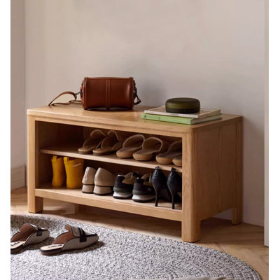Natural-coloured rectangular solid wood low shoe cabinet