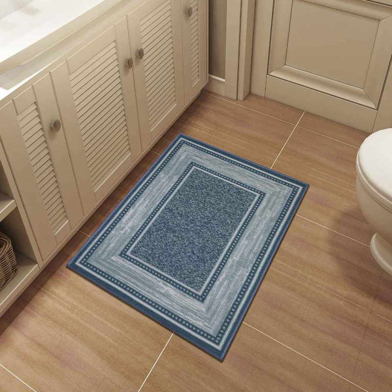 Ottohome Non-Slip Bordered Area Rug For Living Room, Hallway, Entryway Rug, Blue, Rectangle 2'3" x 3'