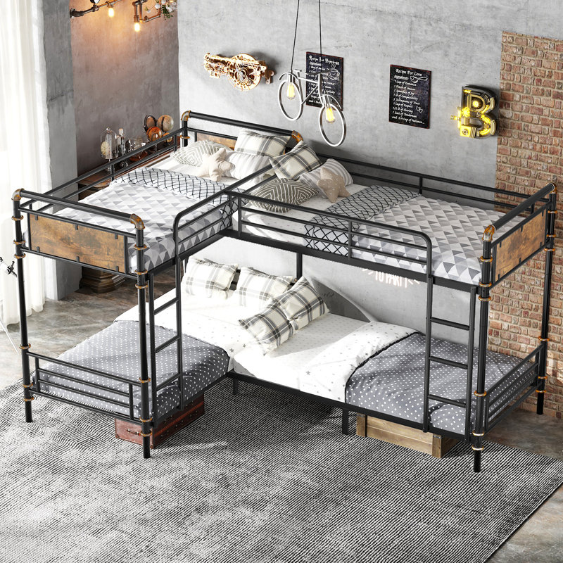Lit superposé quadruple pour 4 enfants, cadre de lit superposé simple en métal robuste, lit superposé triple amovible