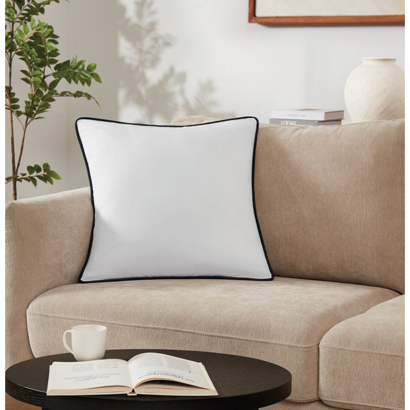 Coussin Brooklyn, Blanc / Bordure noire, Carré 20 po