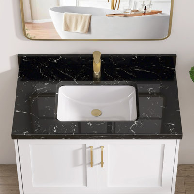 36 po X P 22 po De salle de bain rectangulaire en marbre noir cultivé avec comptoir à dosseret