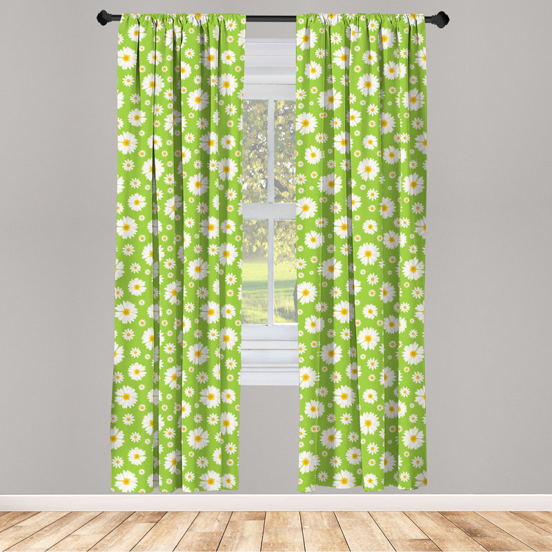 Daisy Floral Semi-Sheer Rod Pocket Curtain Panels, 28" x 95"