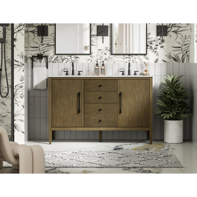 Meuble-lavabo double 54 po, Noisette chêne