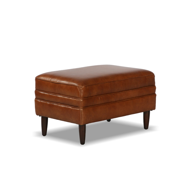 Ashtabula Genuine Leather Square Arm Accent Chair And Ottoman, Honey