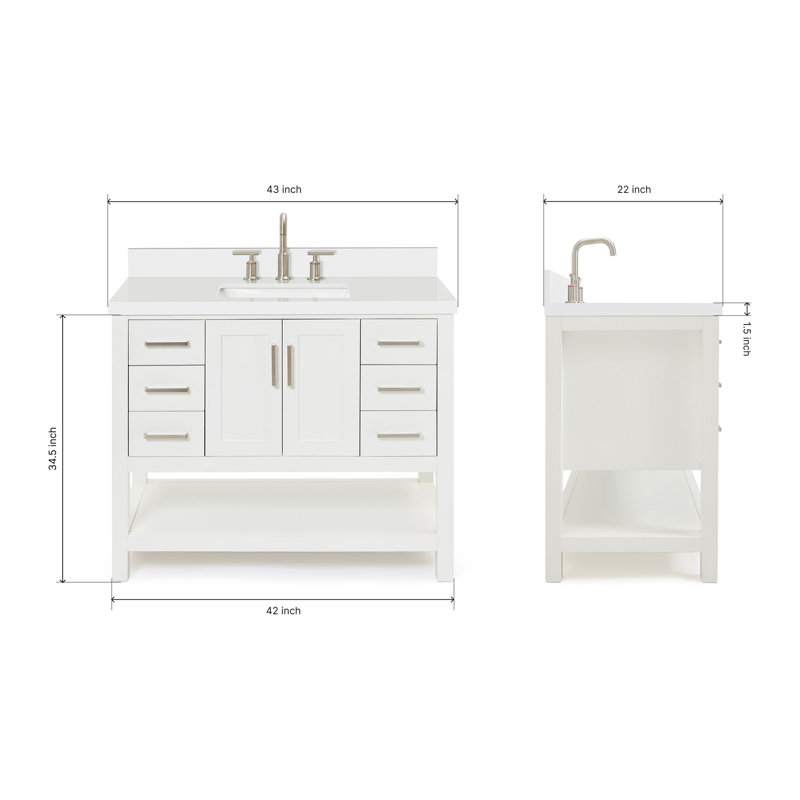 ARIEL Magnolia 42 Single Bathroom Vanity with Top, White, Rectangular