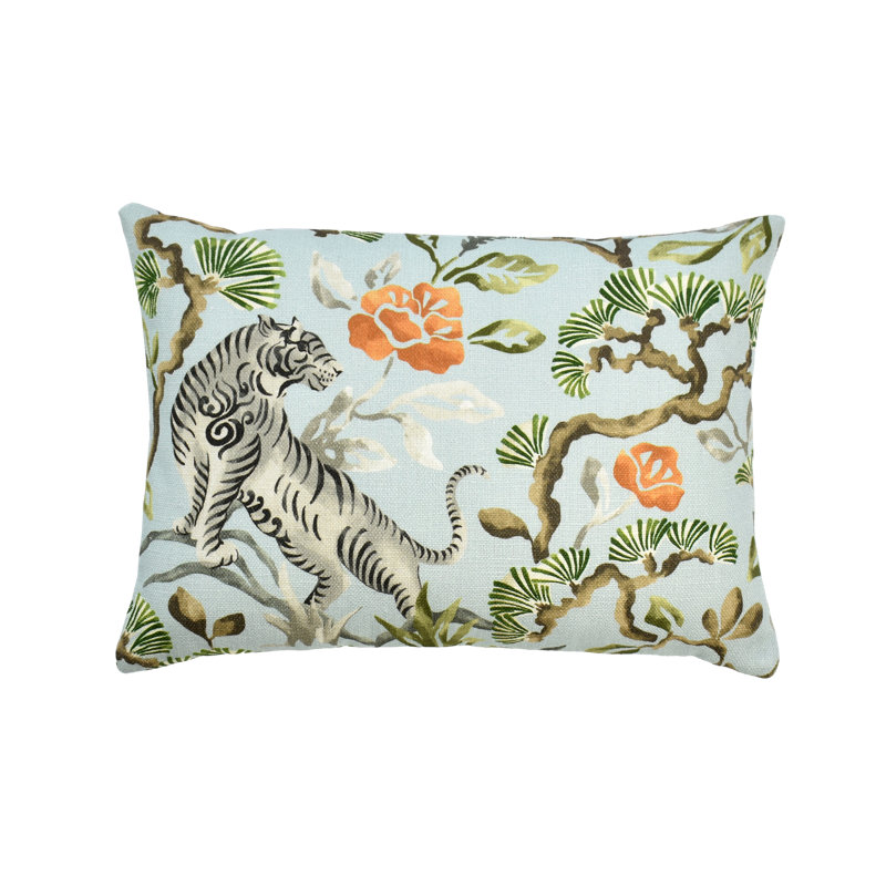 Coussin floral, 12 po x 24 po, Indigo