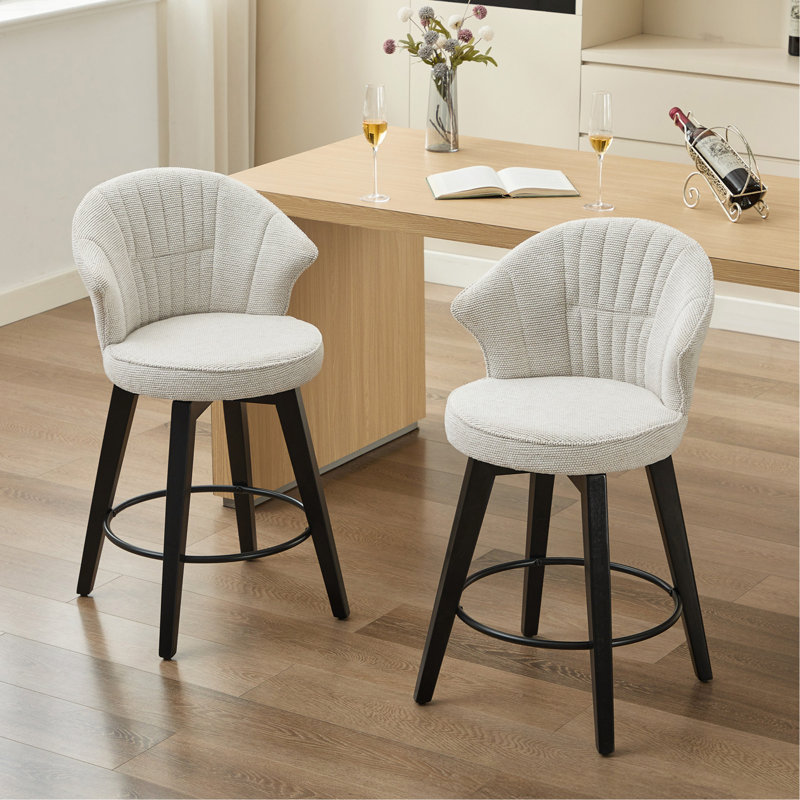 Modern Adjustable & 360° Swivel Counter Stools Set Of 2 - 25" Counter Height Durable PU Leather, BIFMA Certified For Kitchen Island & Home Bar, White
