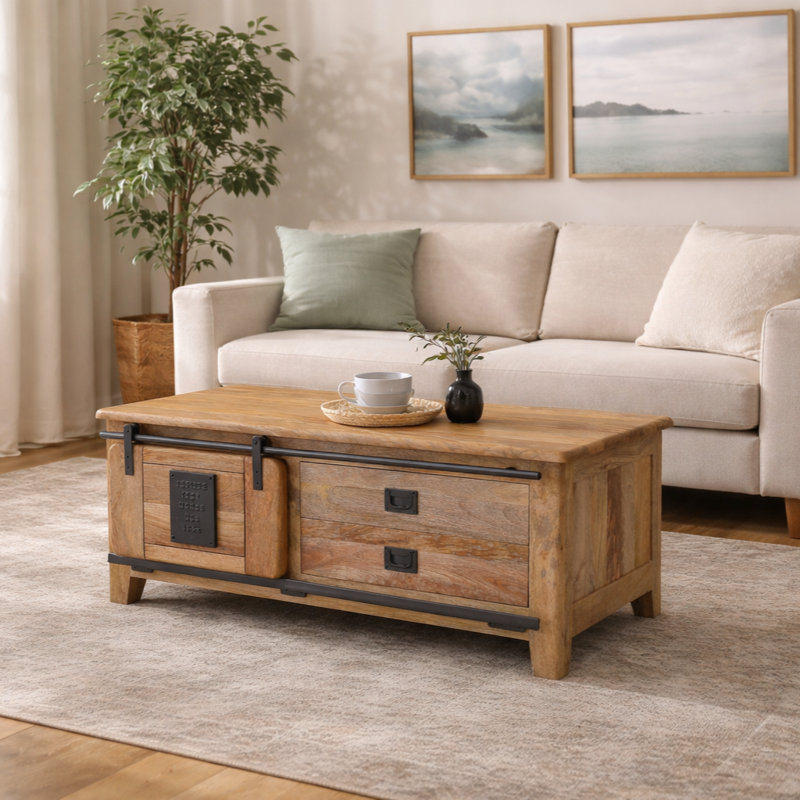 Acima Solid Wood 4 Legs Coffee Table with Storage