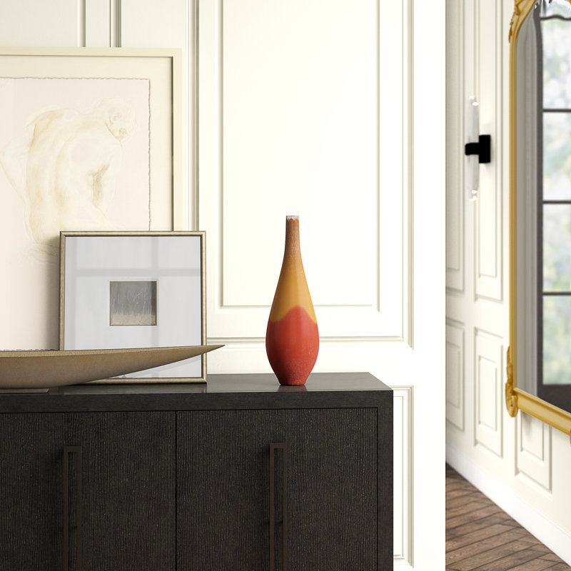 Vizio Ceramic / Porcelain Table Vase, 13.75" H x 9" W x 9" D, Yellow/Orange