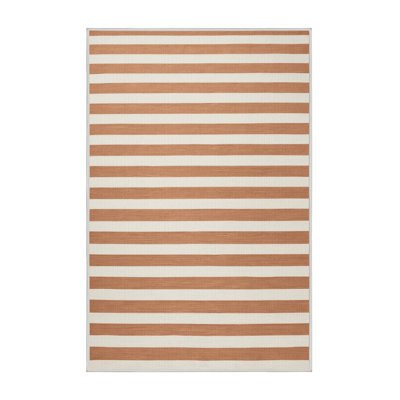 Tapis beige à rayures horizontales lavable à la machine