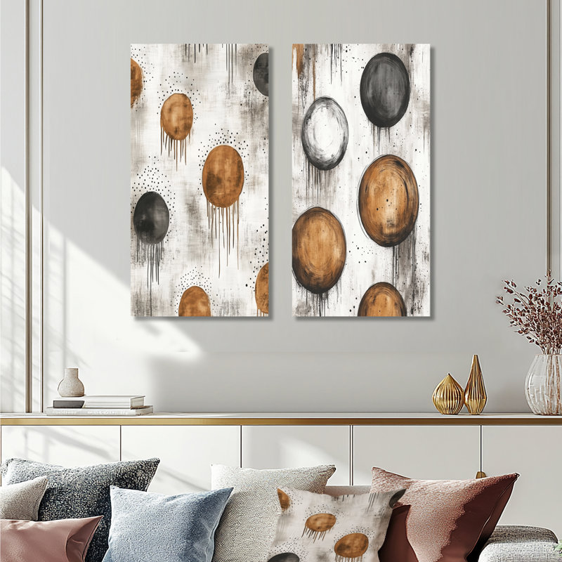 Earthbound Boho Rhythm I - Ensemble de 2 grandes affiches abstraites bohèmes, 40" H x 40" W, Wrapped Canvas