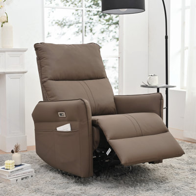 Fauteuil inclinable souple, fauteuil inclinable berçant et pivotant électrique à 270 °, fauteuil inclinable électrique avec ports USB, fauteuil oscillant pivotant en simili cuir PU, fauteuil berçant, fauteuils inclinables pour chambre de salon