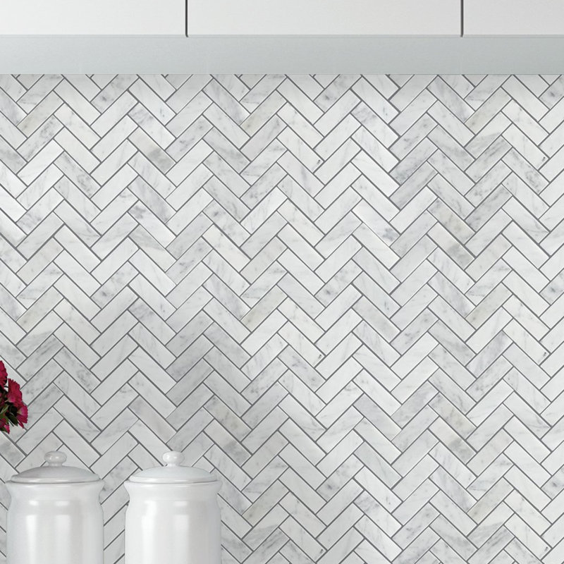 Carreaux de marbre mosaïque blanc à chevrons 12 po x 12 po Carrara