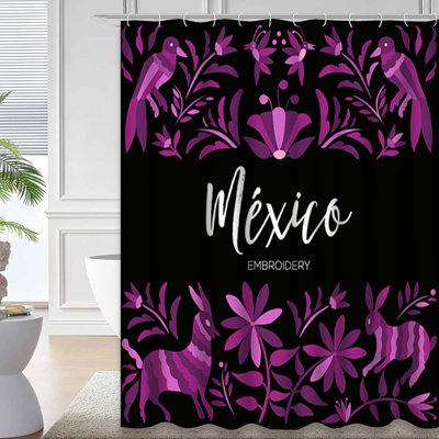 Colorful Mexican Floral Forest Animals Shower Curtain with 12 Hooks