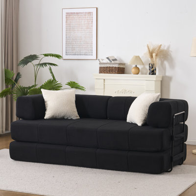 78.5" Black Boneless 4-in-1 convertible boneless sofa, foldable floor sofa bed, comes with two pillows, no assembly needed