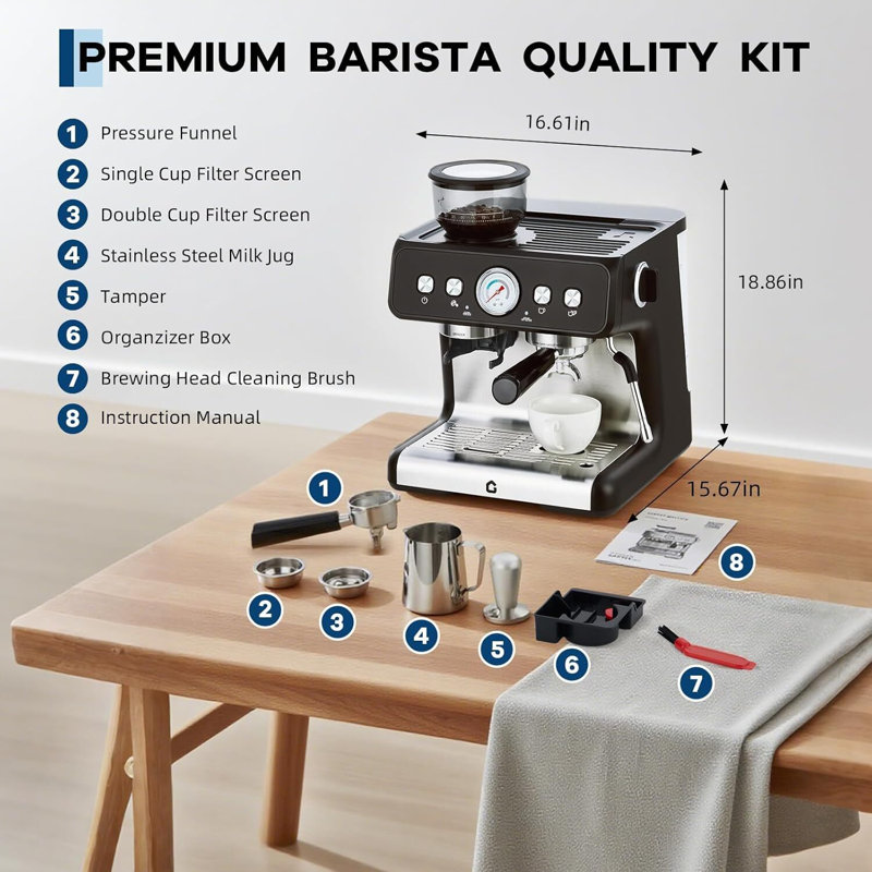 Espresso Machine, With Grinder, Black