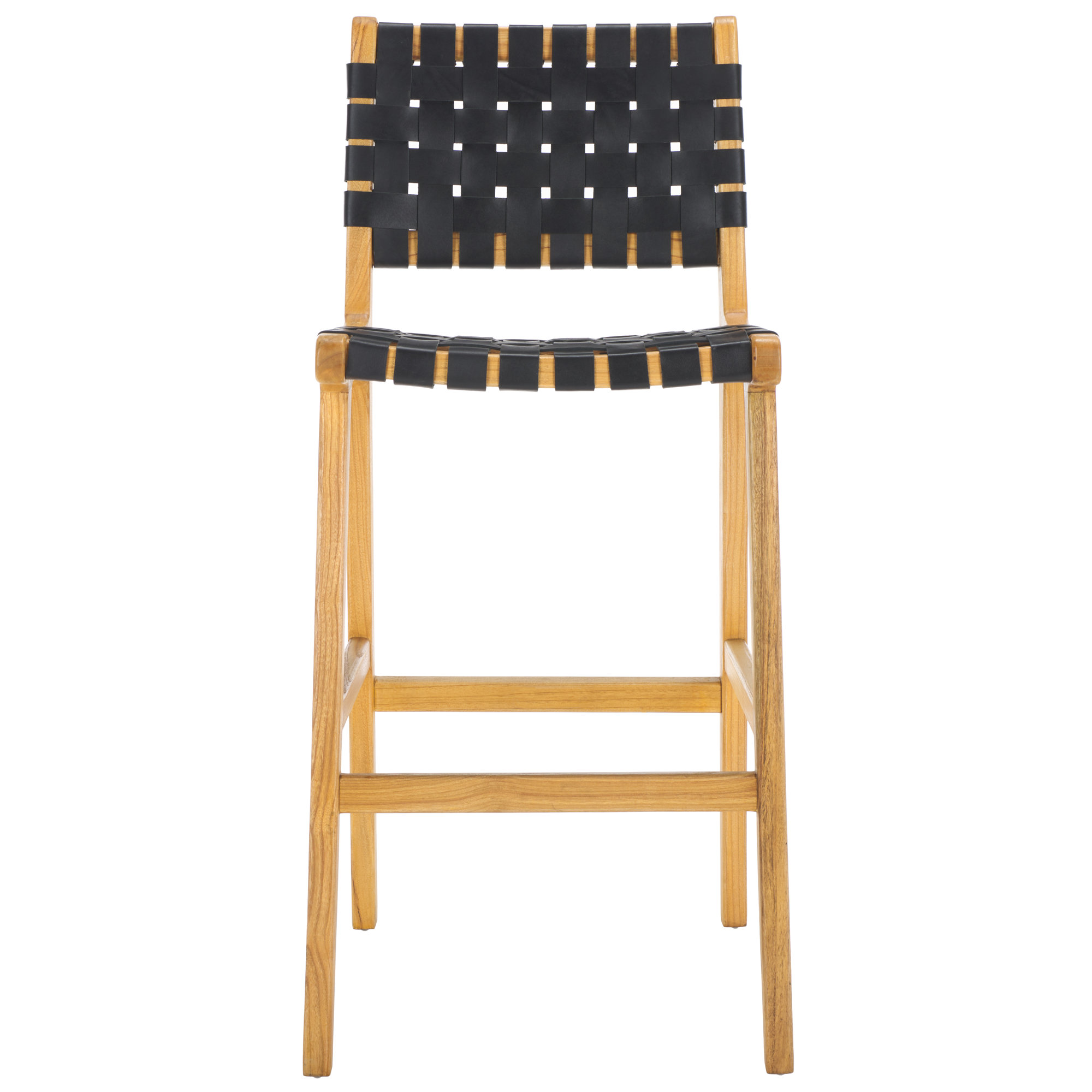 Alston Leather Stool, Bar Stool (29.70" Seat Height), Black Leather/Natural Frame