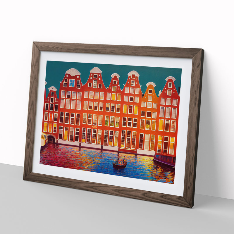 Amsterdam Canal - Framed Print, 46cm H x 64cm W, Walnut Framed