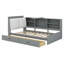 Lit plateforme en bois avec tablettes et 2 tiroirs, tête de lit avec rangement-457452877