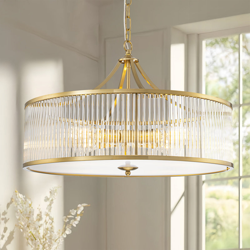 Luminaire suspendu 4 lumières à abat-jour tambour en verre