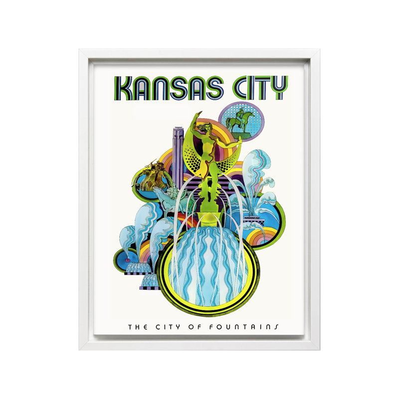 Fontaines de Kansas City, H 12 po x l 16 po, Canevas, Encadrement blanc