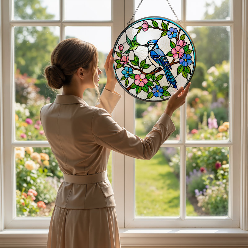 Panneau de vitrail en verre coloré 7,8 "H Jay, H 7,8 po x l 7,8 po