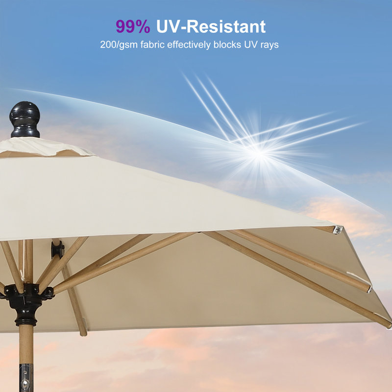 Parasol de table beige 9 pi x 11,5 pi Parasol de table beige Parasol rectangulaire en aluminium avec 8 baleines robustes et manivelle pour parasol de terrasse