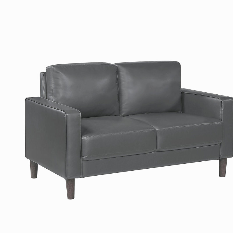 Canapé confortable à dossier rembourré en similicuir gris foncé Modern, H 33,5 po x l 54 po x P 32,5 po, 2, Gris foncé
