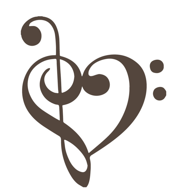 Décalcomanie murale coeur musical, H 48 po x l 40 po x P 0,01 po, Brun