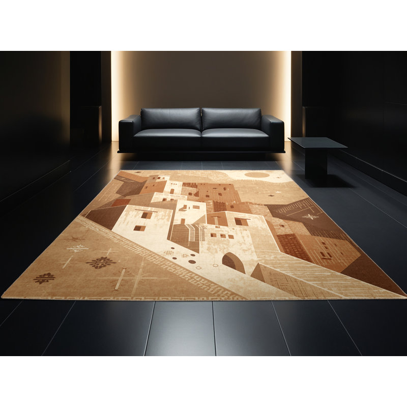 Tapis traditionnel lavable à la machine de style rétro Ramirez en brun - reliure beige, 2 pi x 3 pi
