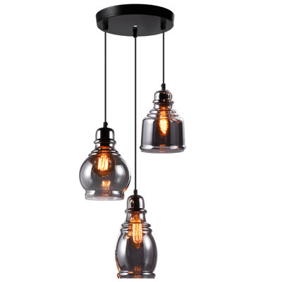 Cauthen Commercial Grade 3-Head Glass Hanging Light for Kitchen Island, Cafe, Classic Lighting Fixture, UL-Listed