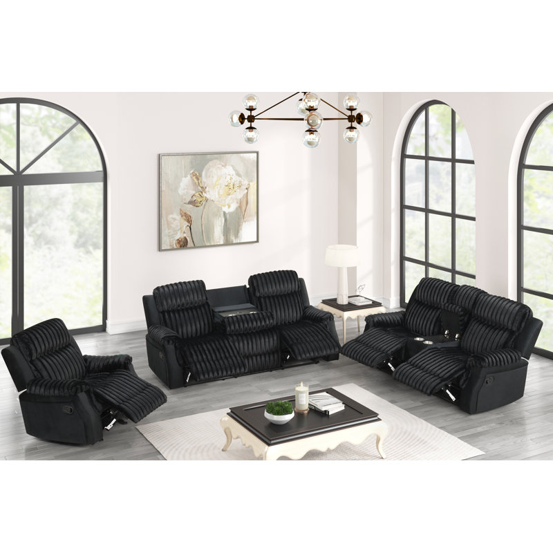 Winnie 3 Piece Black Recliner Set , Black