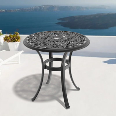 26.77 Inch Cast Aluminum Patio Dining Table With Black Frame and Umbrella Hole
