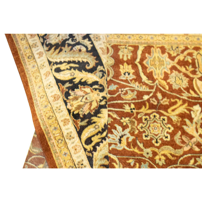 Hand Knotted Area Rug in Rust And Black