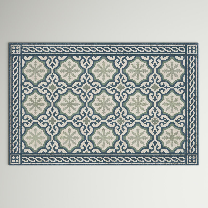 Un-Rug Chelsey Low Profile Kitchen Mat by Matterly, Rectangle 1'10" x 2'10", Blue/Beige/Green