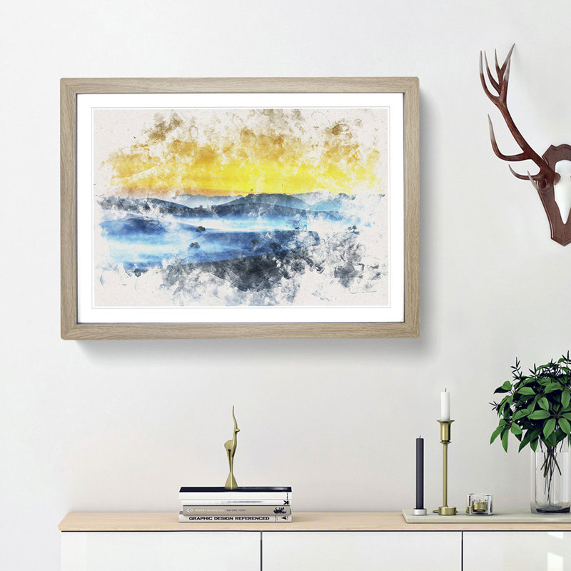 Sunrise over a Tea Plantation - Picture Frame Graphic Art Print, 45cm H x 63cm W x 2cm D, Oak Framed