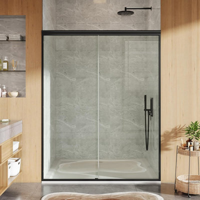 72" x 48-60" Semi-Frameless Shower Door, 6mm Tempered Glass with Stainless Steel Handles
