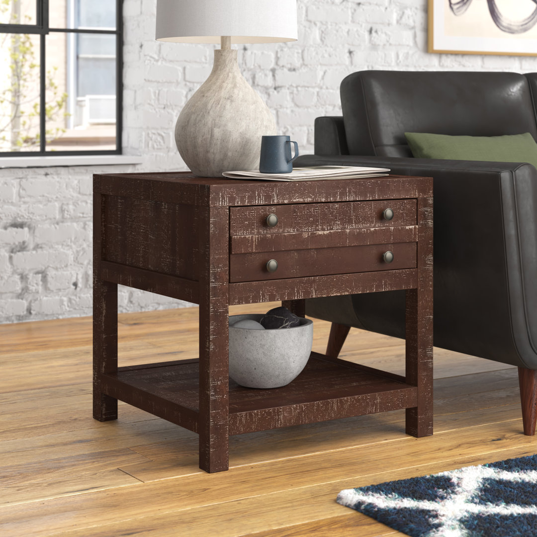 Solid Wood Top End Table with Storage Canora Grey