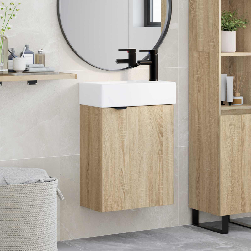 Single Bathroom Vanity with Ceramic Basin, Sonoma Oak